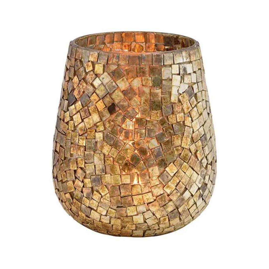 Portavelas de mosaico de vidrio dorado estilo bohemio - Mocco