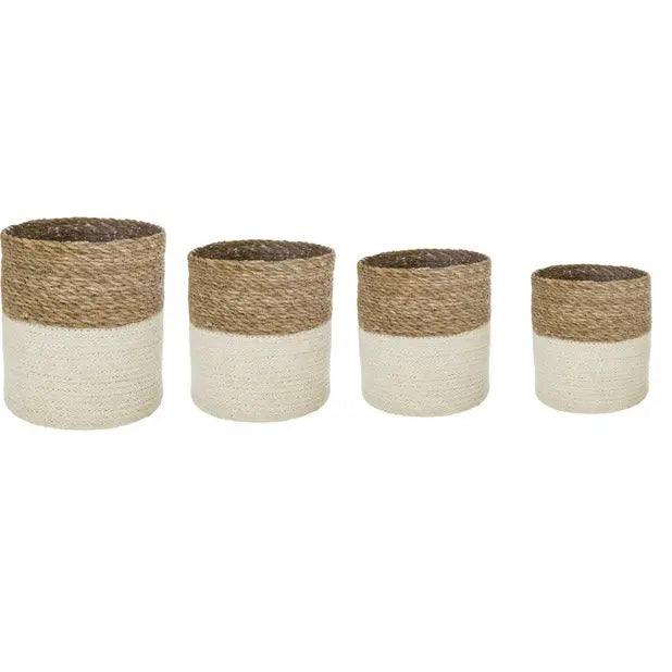 Set de 4 paniers en jute et roseaux style bohème - Payo