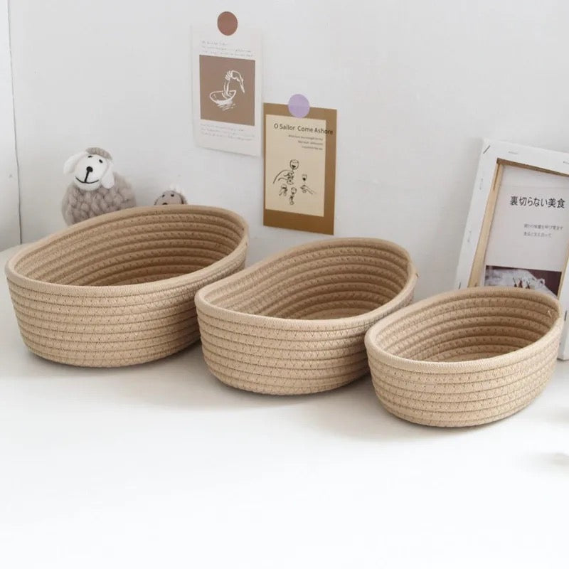 Lot de 3 paniers de rangement tissés en coton nordique style bohème - Léo