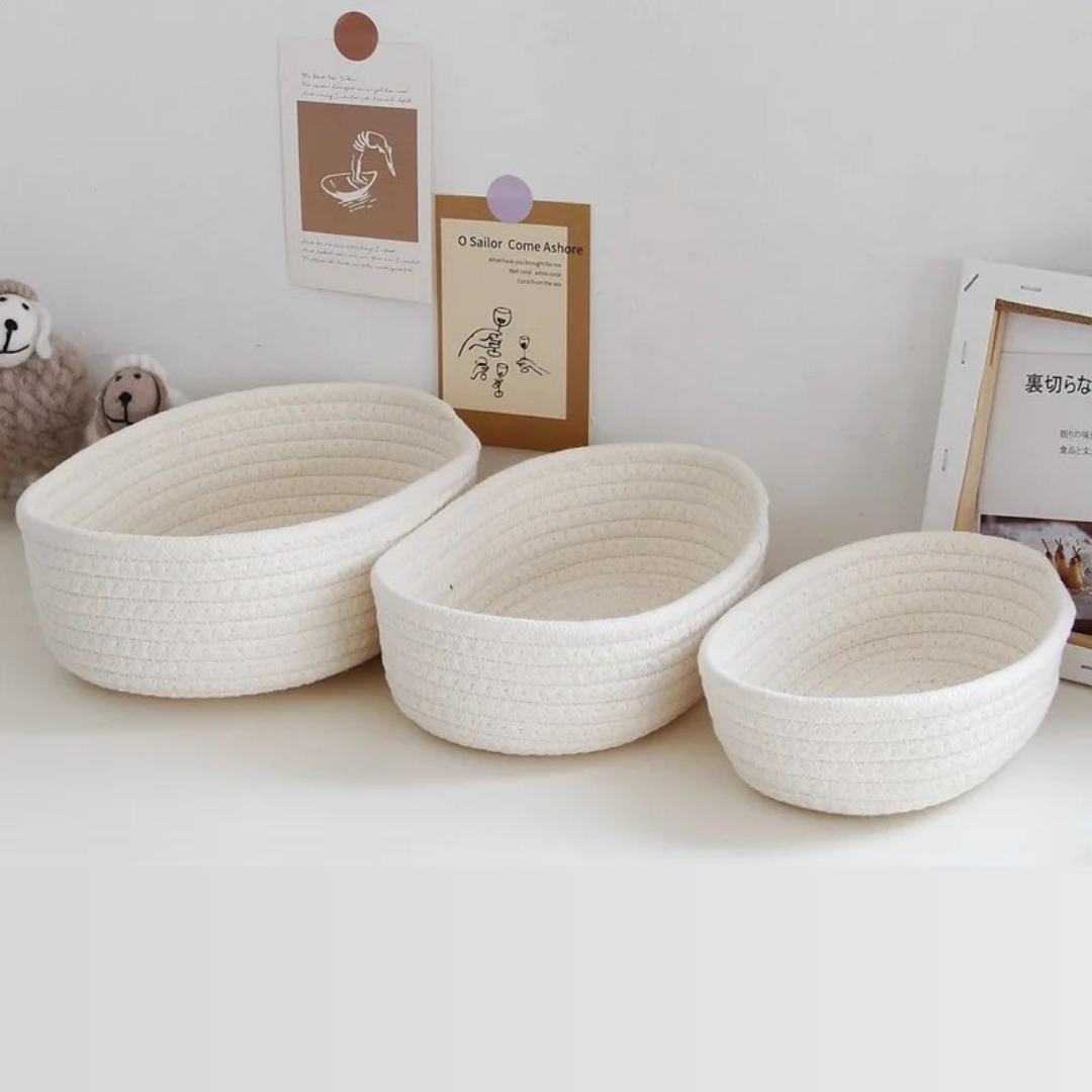 Lot de 3 paniers de rangement tissés en coton nordique style bohème - Léo