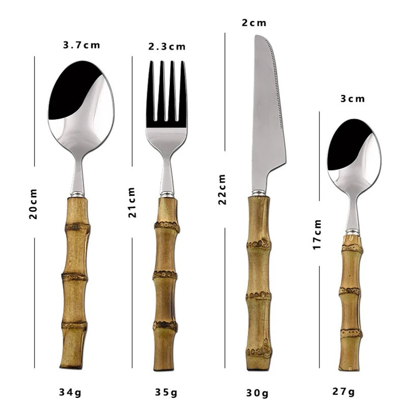 5-delige bestekset met bamboe handvat in bohemian stijl - Pyla