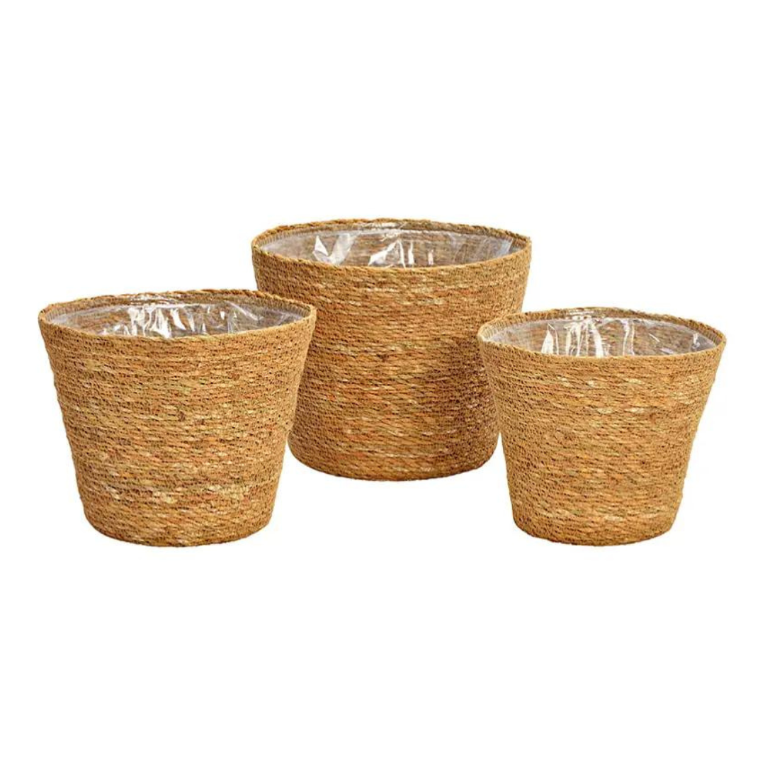 Set de 3 pots de fleurs en jonc de mer style bohème - Trio